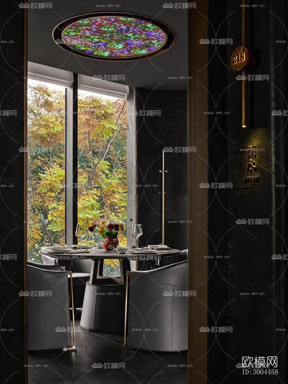 高级灰西餐厅效果图下载（渲染图4）