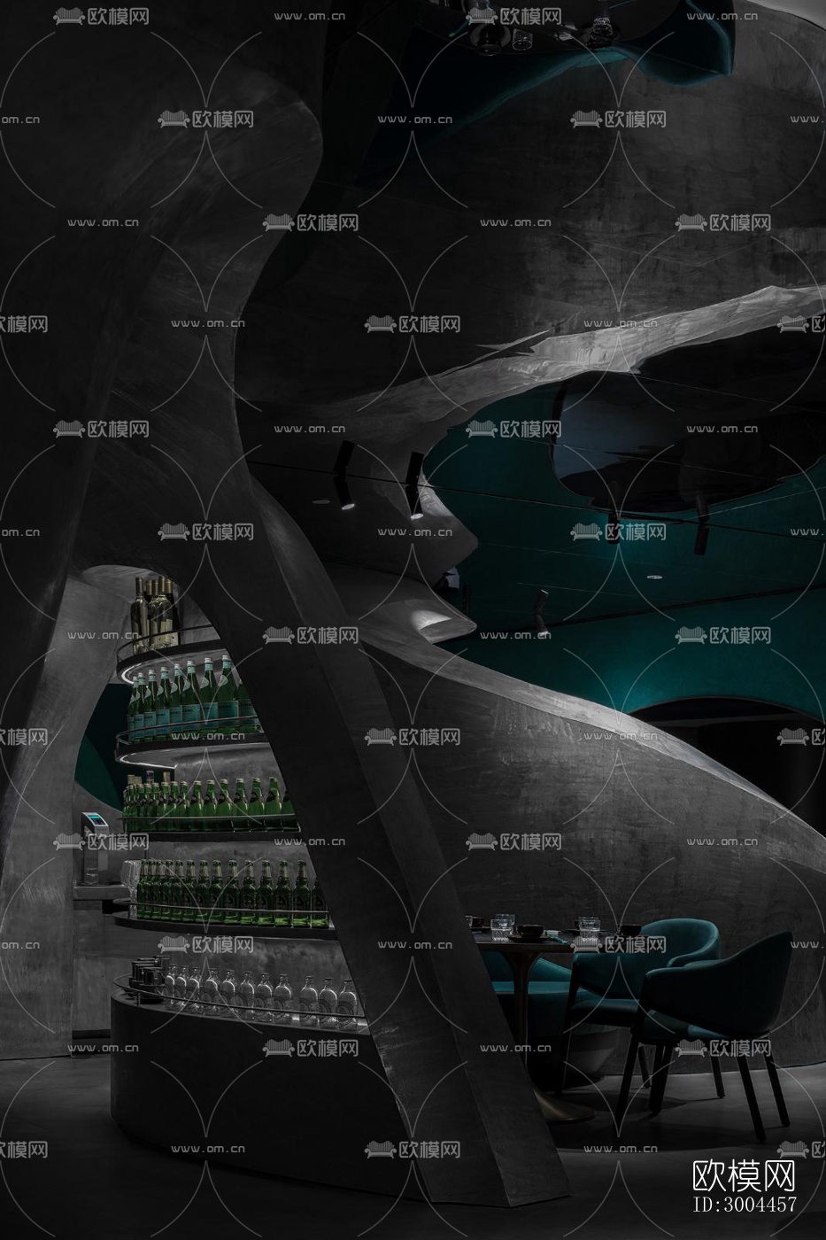高级灰西餐厅效果图下载（渲染图1）