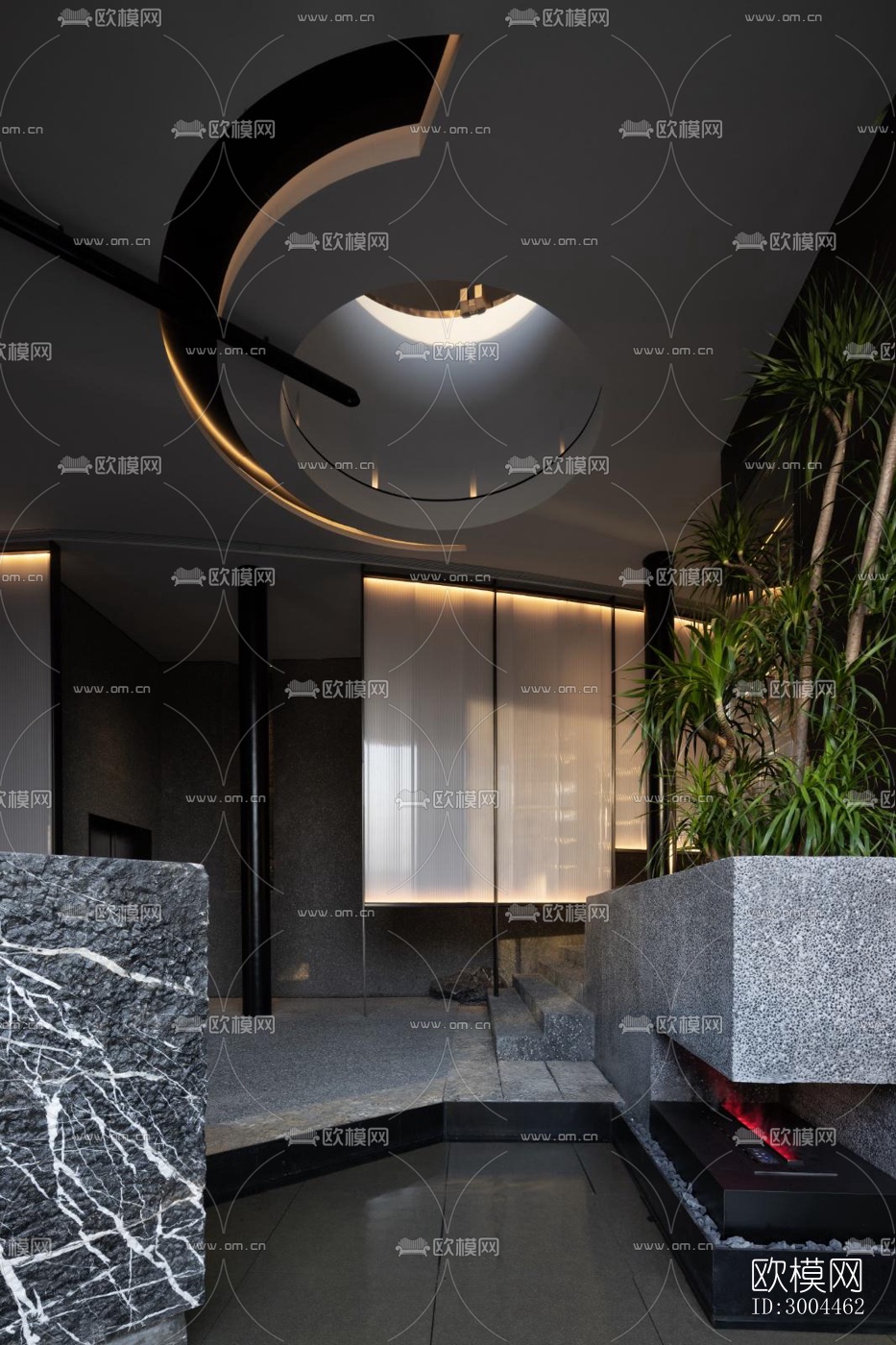 高级灰西餐厅效果图下载（渲染图1）