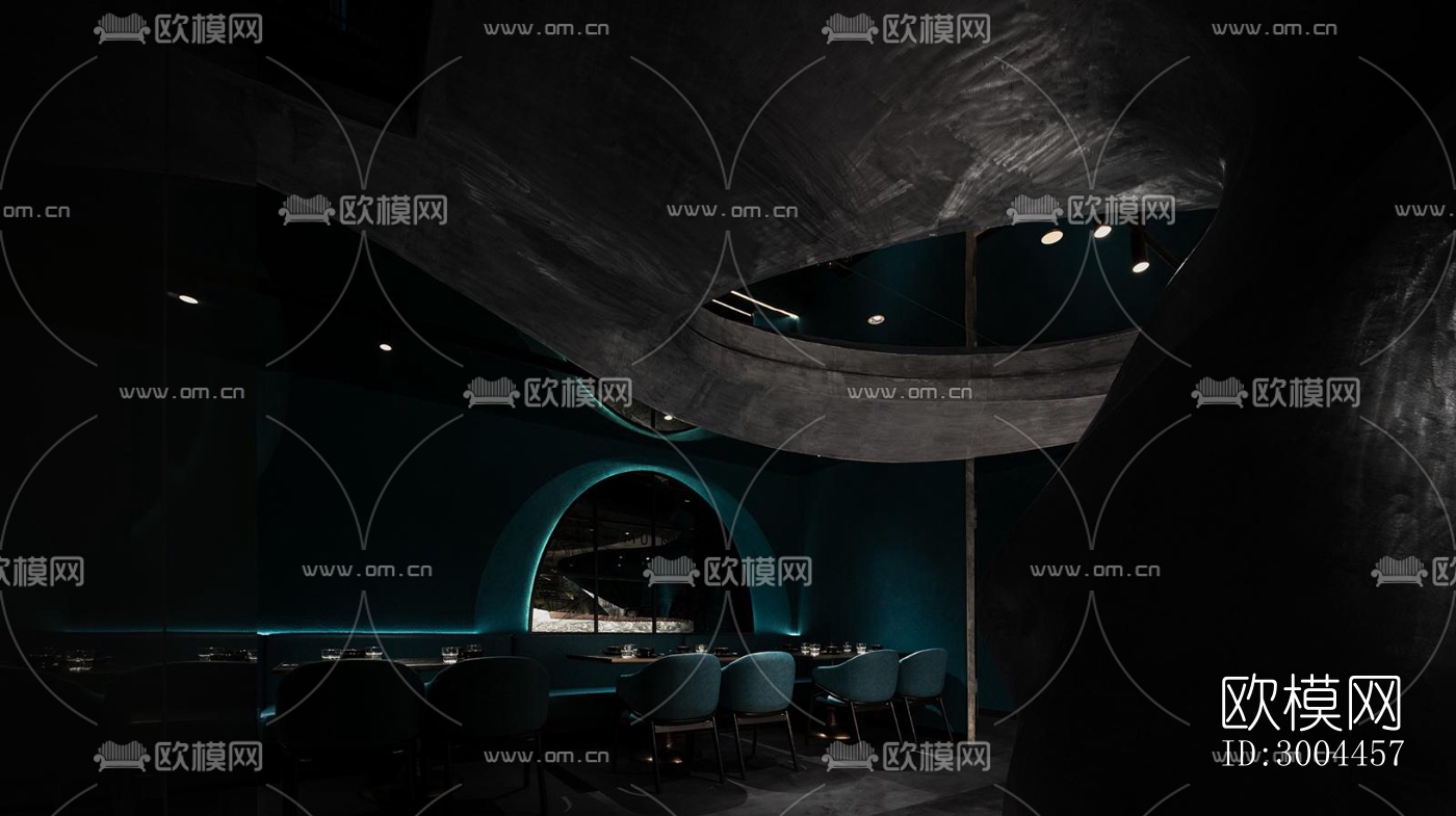 高级灰西餐厅效果图下载（渲染图5）