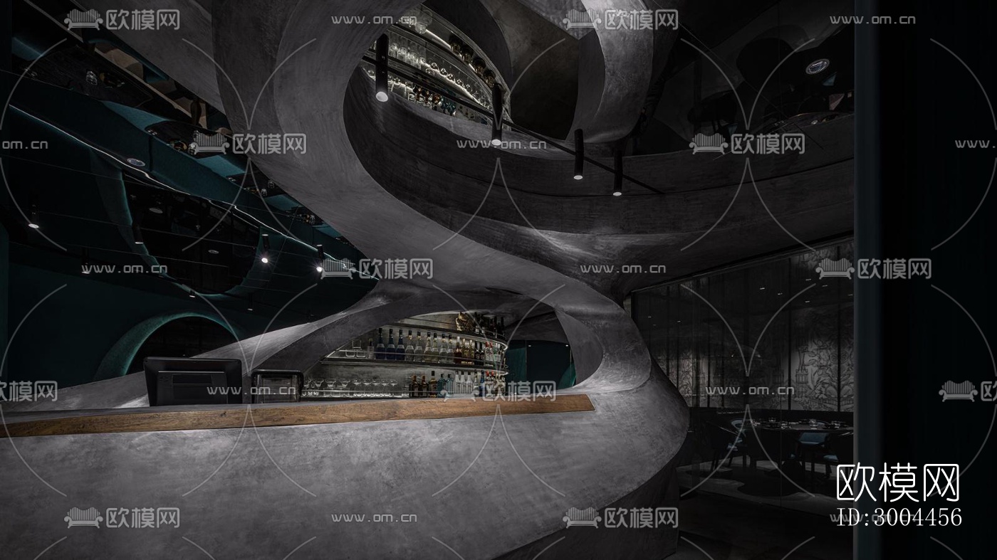 高级灰西餐厅效果图下载（渲染图3）