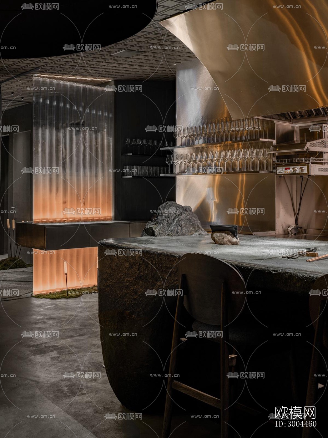 高级灰西餐厅效果图下载（渲染图5）