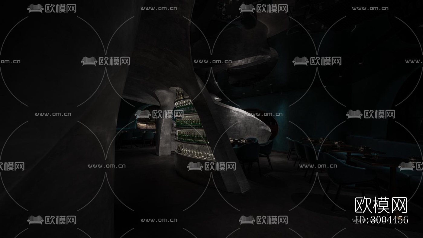 高级灰西餐厅效果图下载（渲染图8）