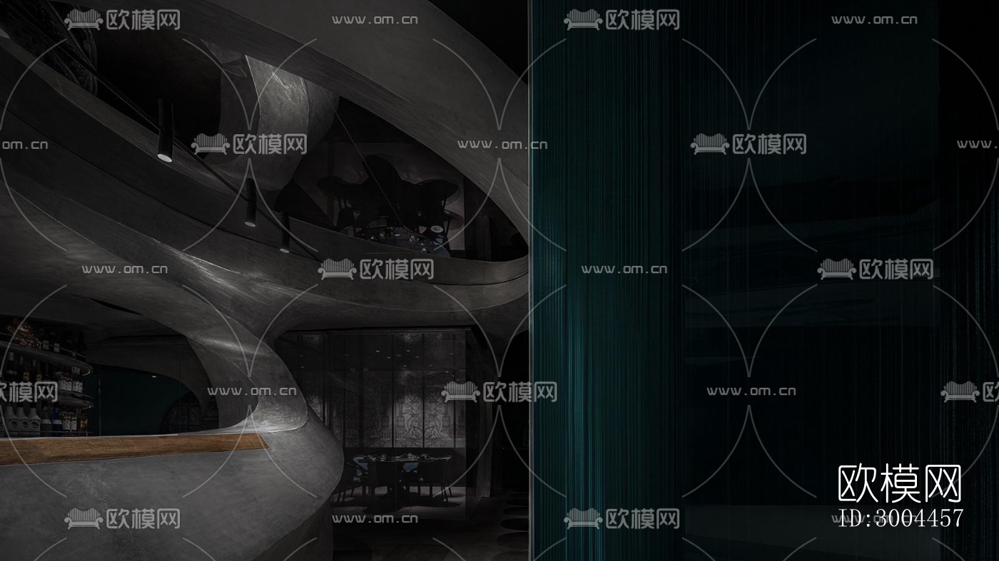 高级灰西餐厅效果图下载（渲染图6）