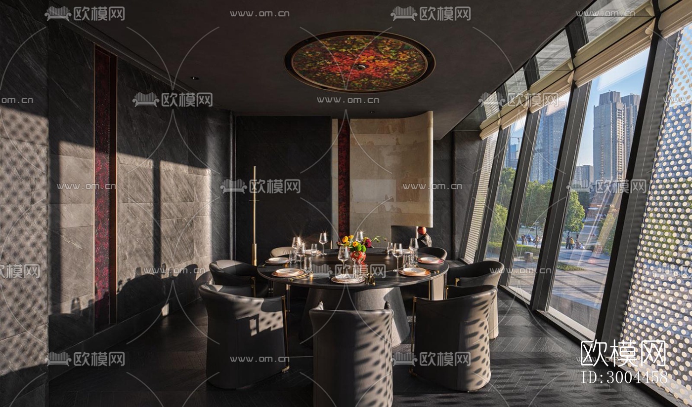 高级灰西餐厅效果图下载（渲染图17）