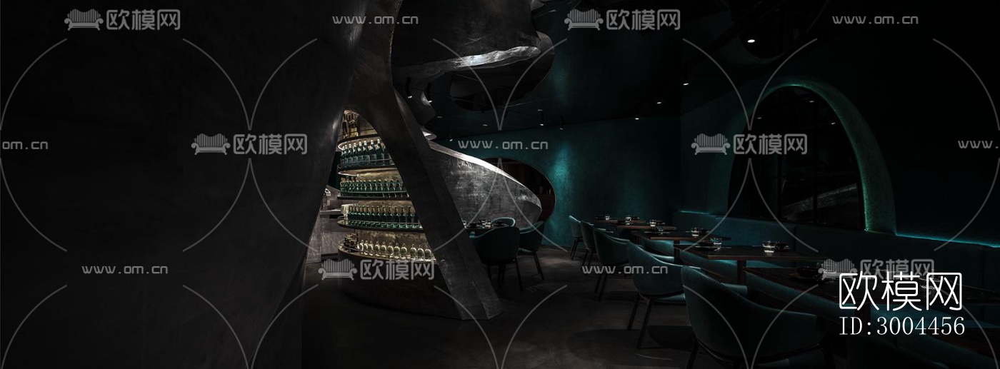 高级灰西餐厅效果图下载（渲染图5）