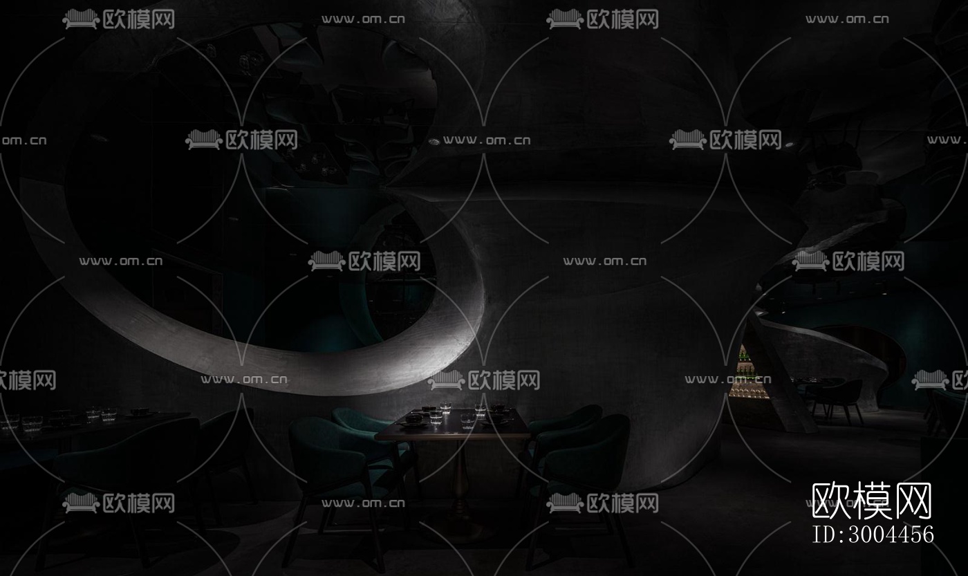 高级灰西餐厅效果图下载（渲染图2）