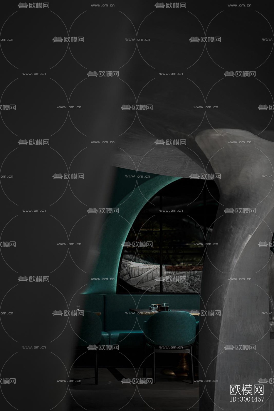 高级灰西餐厅效果图下载（渲染图2）