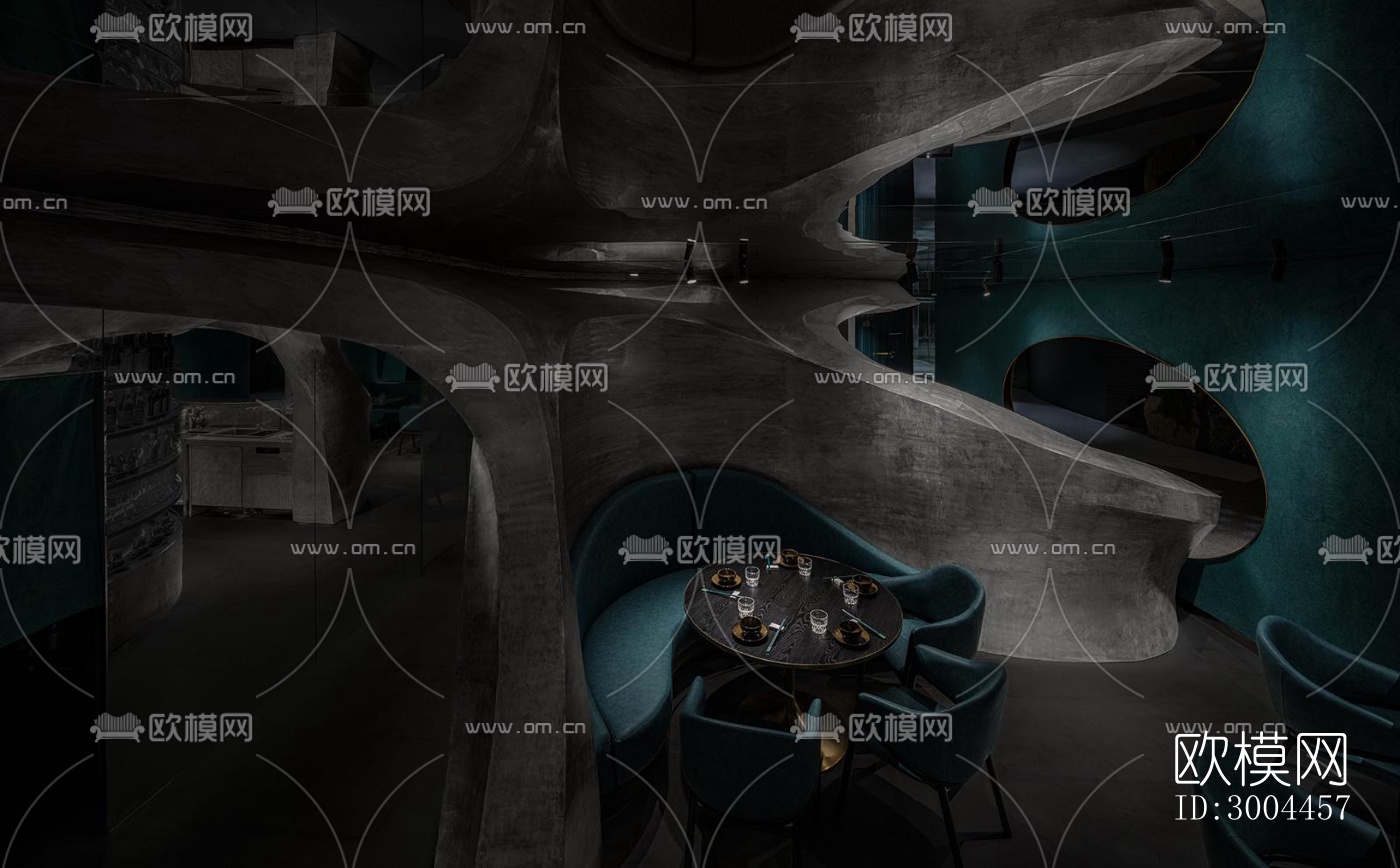 高级灰西餐厅效果图下载（渲染图4）