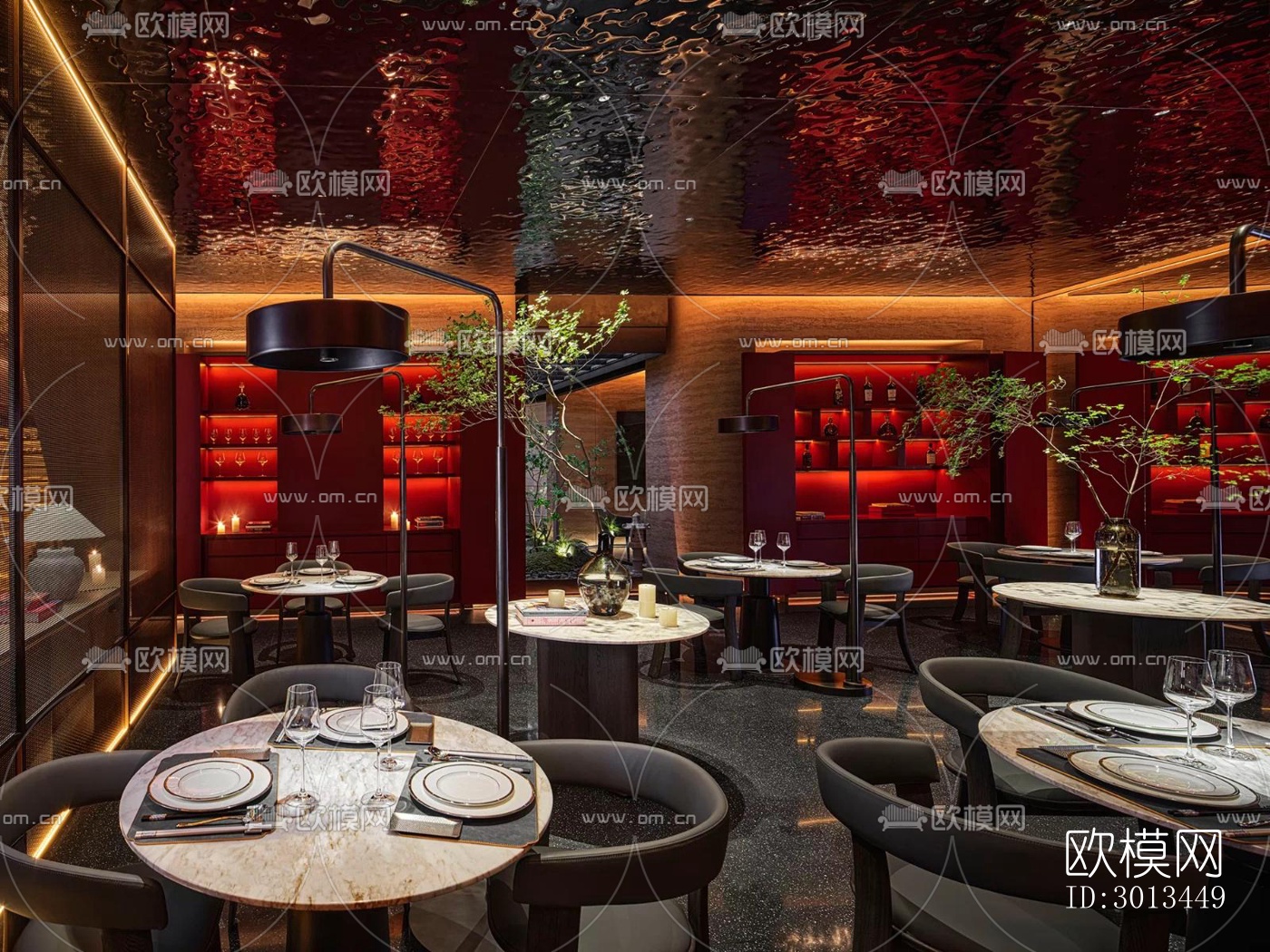 新中式西餐厅效果图下载（渲染图3）