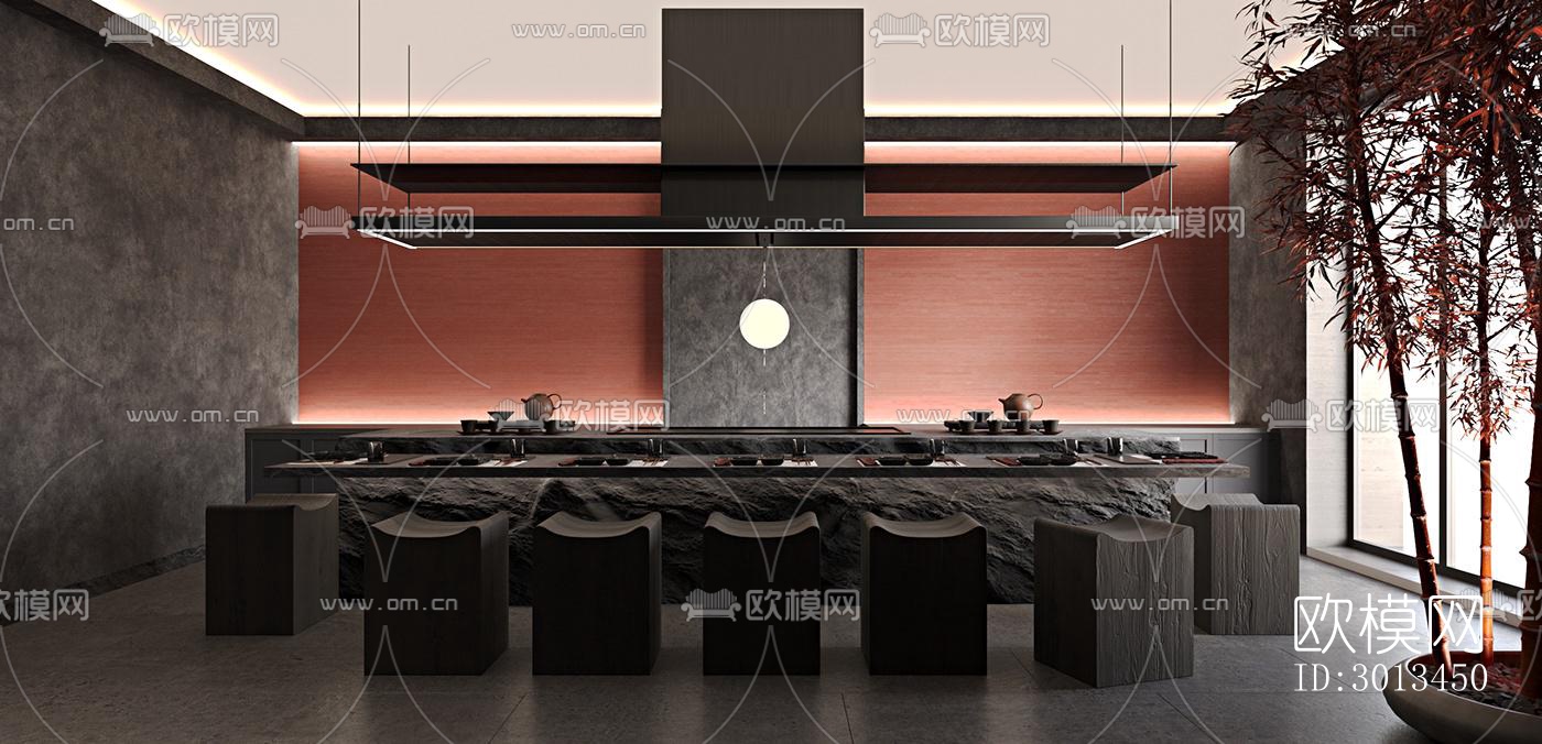 新中式西餐厅效果图下载（渲染图4）