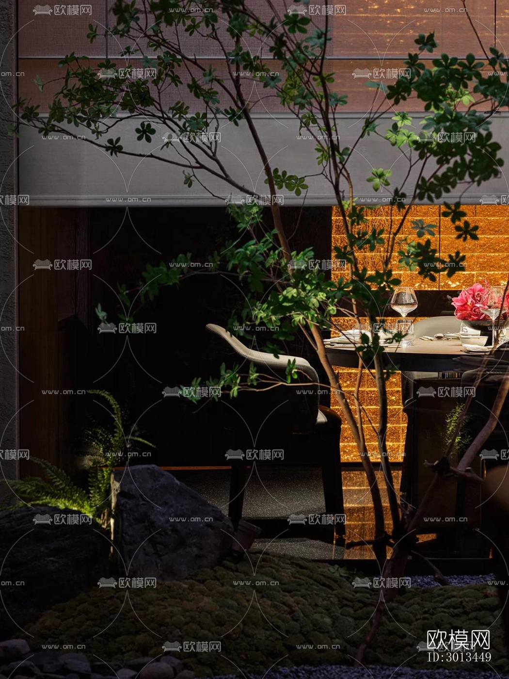 新中式西餐厅效果图下载（渲染图4）