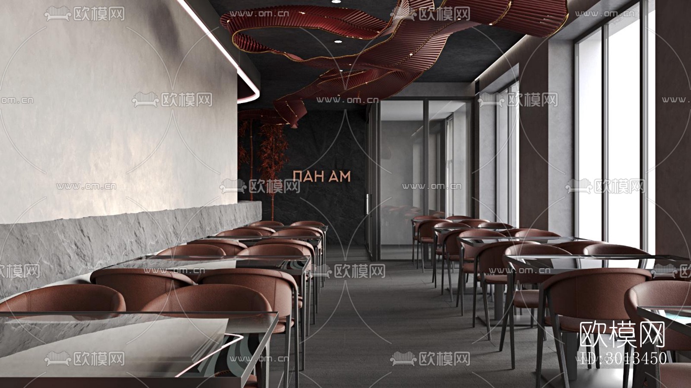 新中式西餐厅效果图下载（渲染图1）