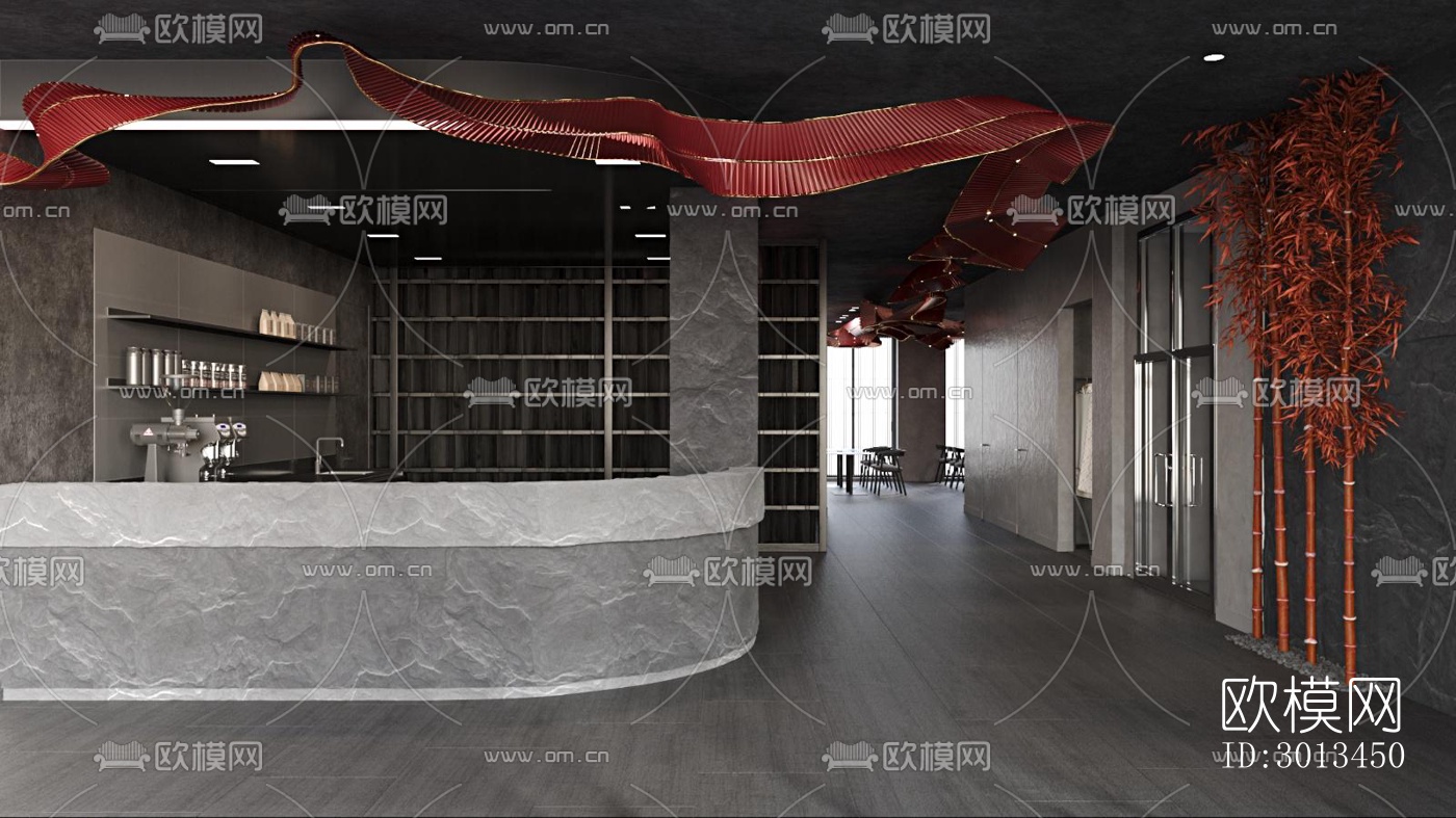 新中式西餐厅效果图下载（渲染图2）