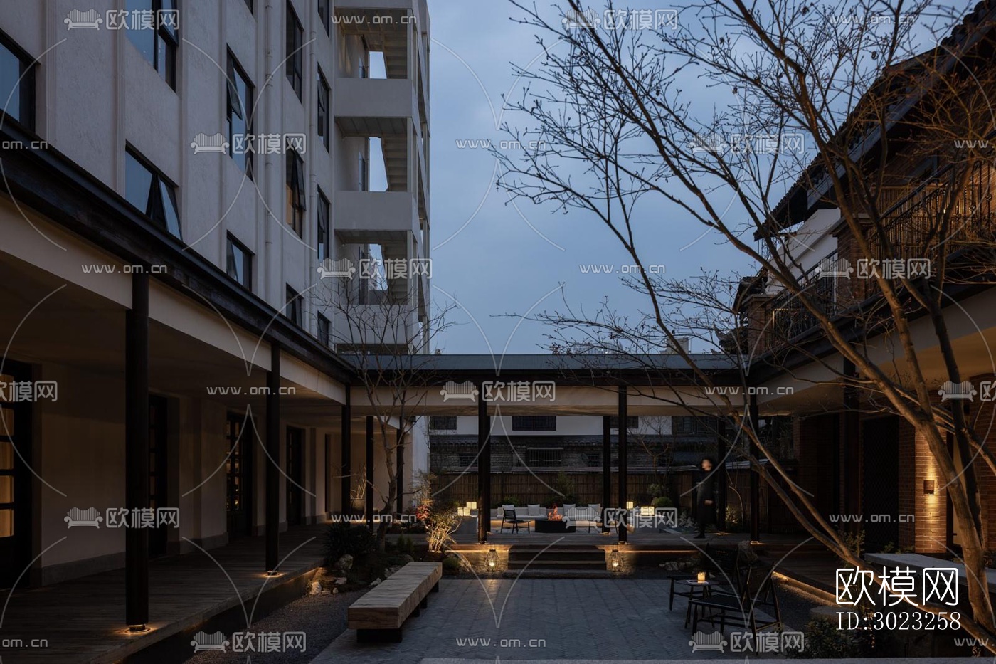 中古风酒店民宿效果图下载（渲染图1）