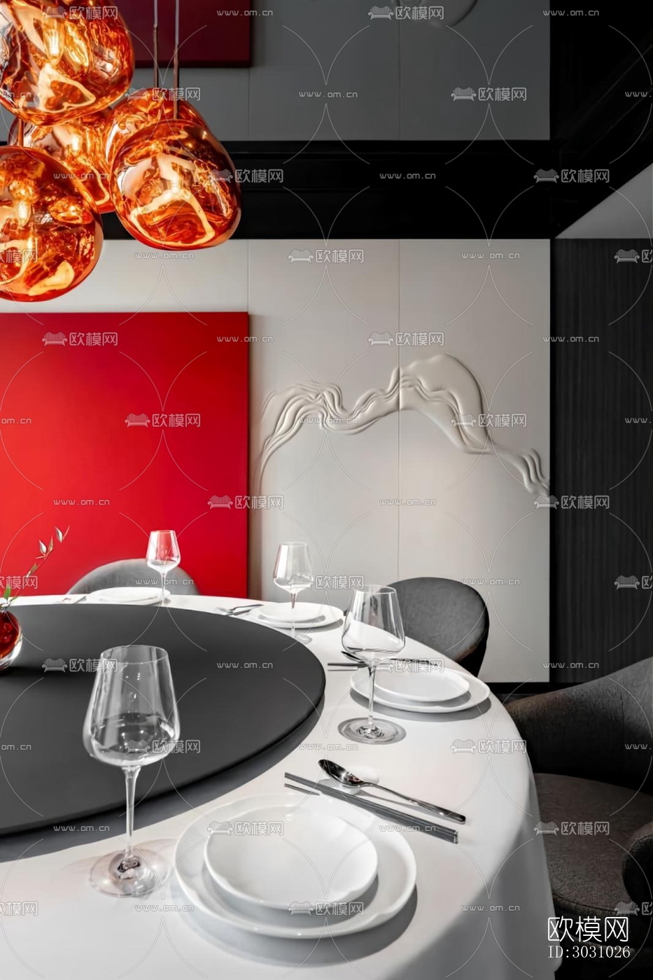 高级灰西餐厅效果图下载（渲染图10）