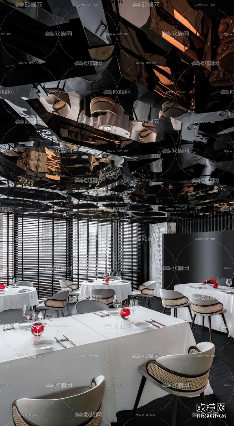 高级灰西餐厅效果图下载（渲染图8）