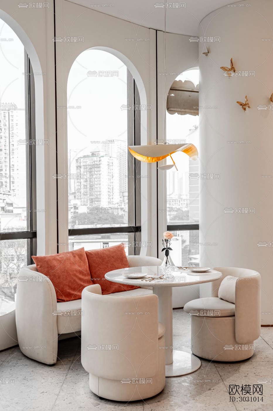 奶油风西餐厅效果图下载（渲染图6）