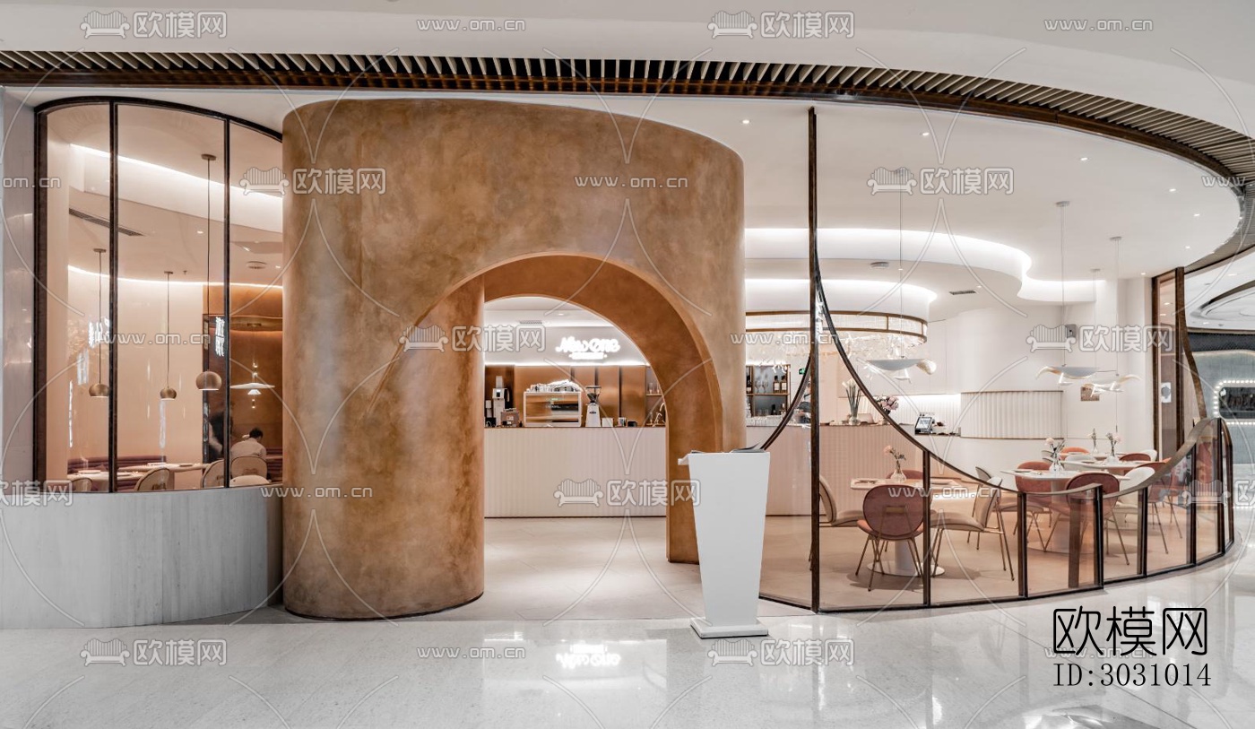 奶油风西餐厅效果图下载（渲染图8）