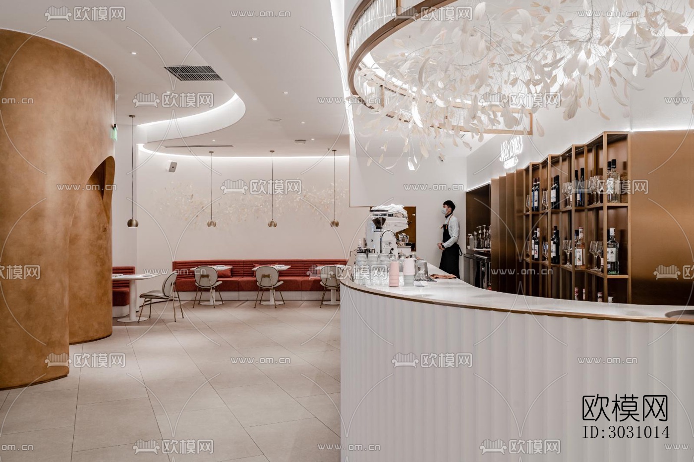 奶油风西餐厅效果图下载（渲染图4）