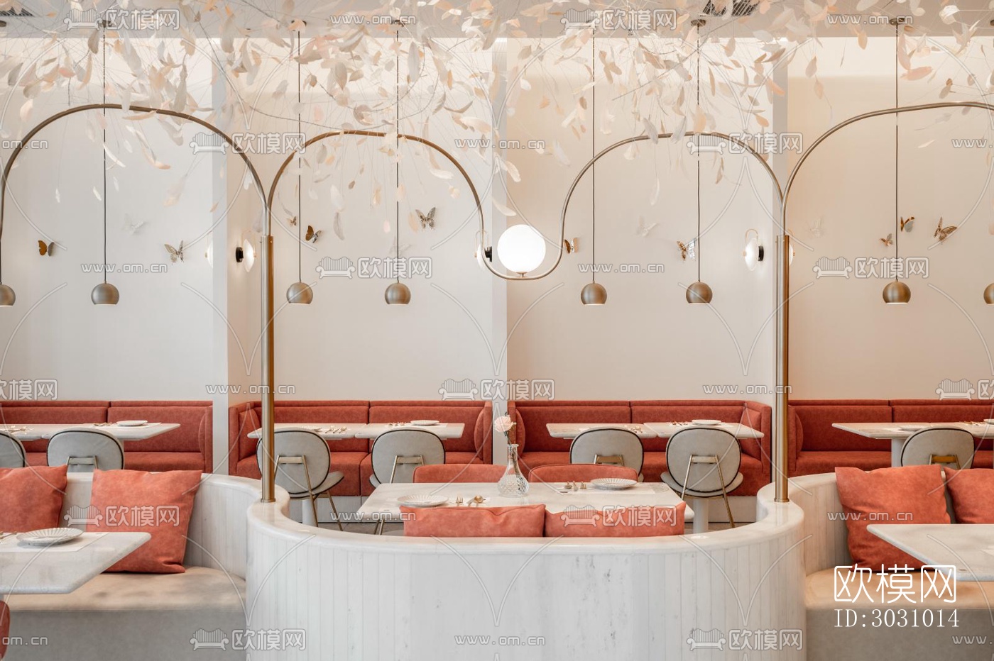 奶油风西餐厅效果图下载（渲染图9）