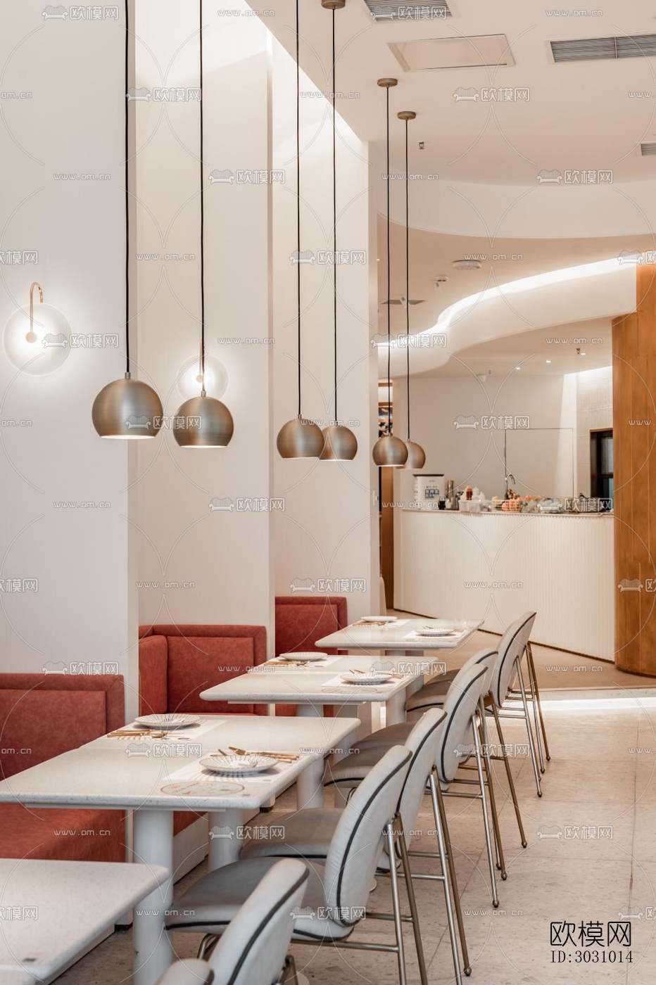 奶油风西餐厅效果图下载（渲染图2）