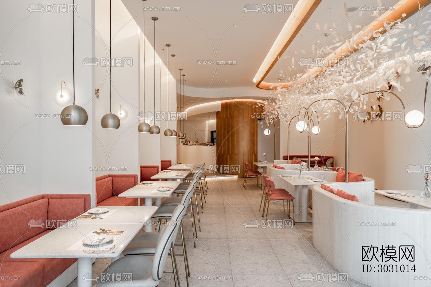 奶油风西餐厅效果图下载（渲染图13）