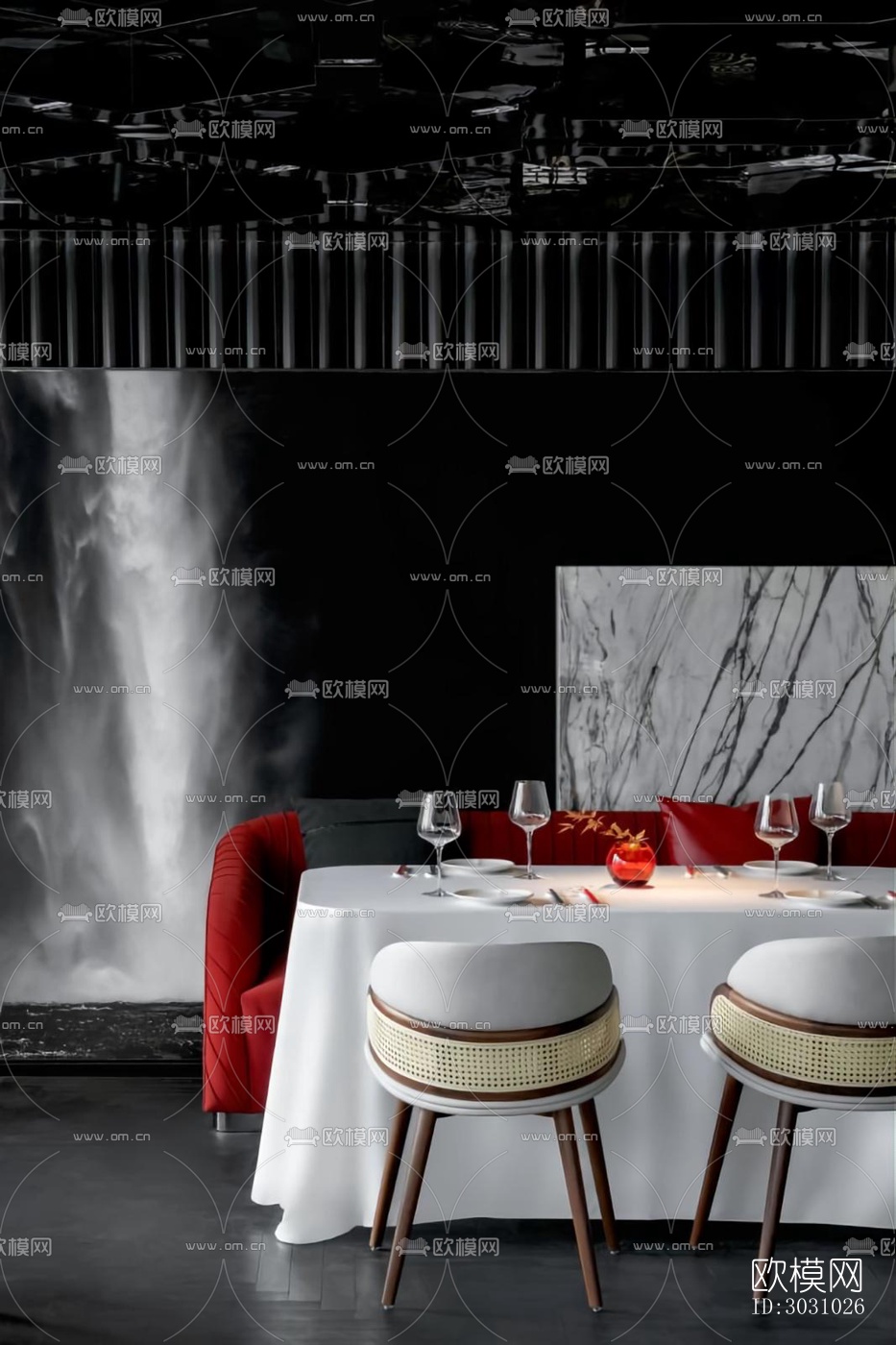 高级灰西餐厅效果图下载（渲染图6）