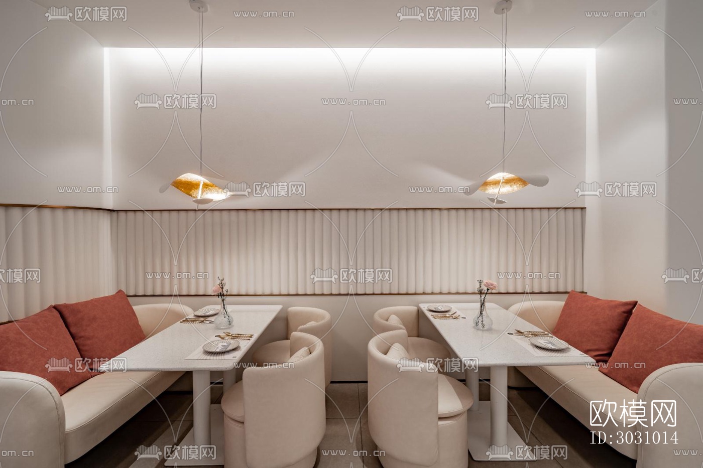 奶油风西餐厅效果图下载（渲染图11）