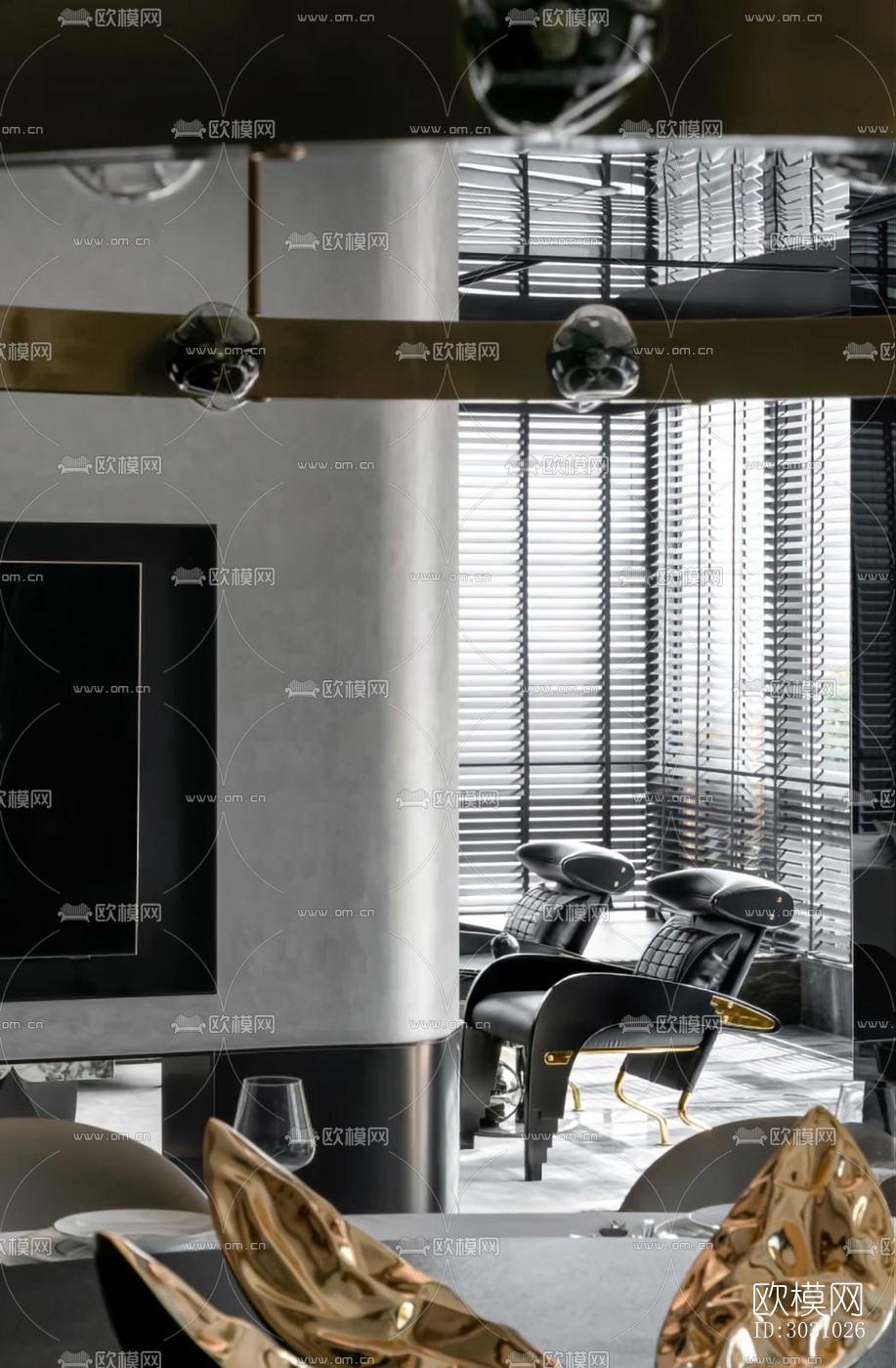 高级灰西餐厅效果图下载（渲染图16）