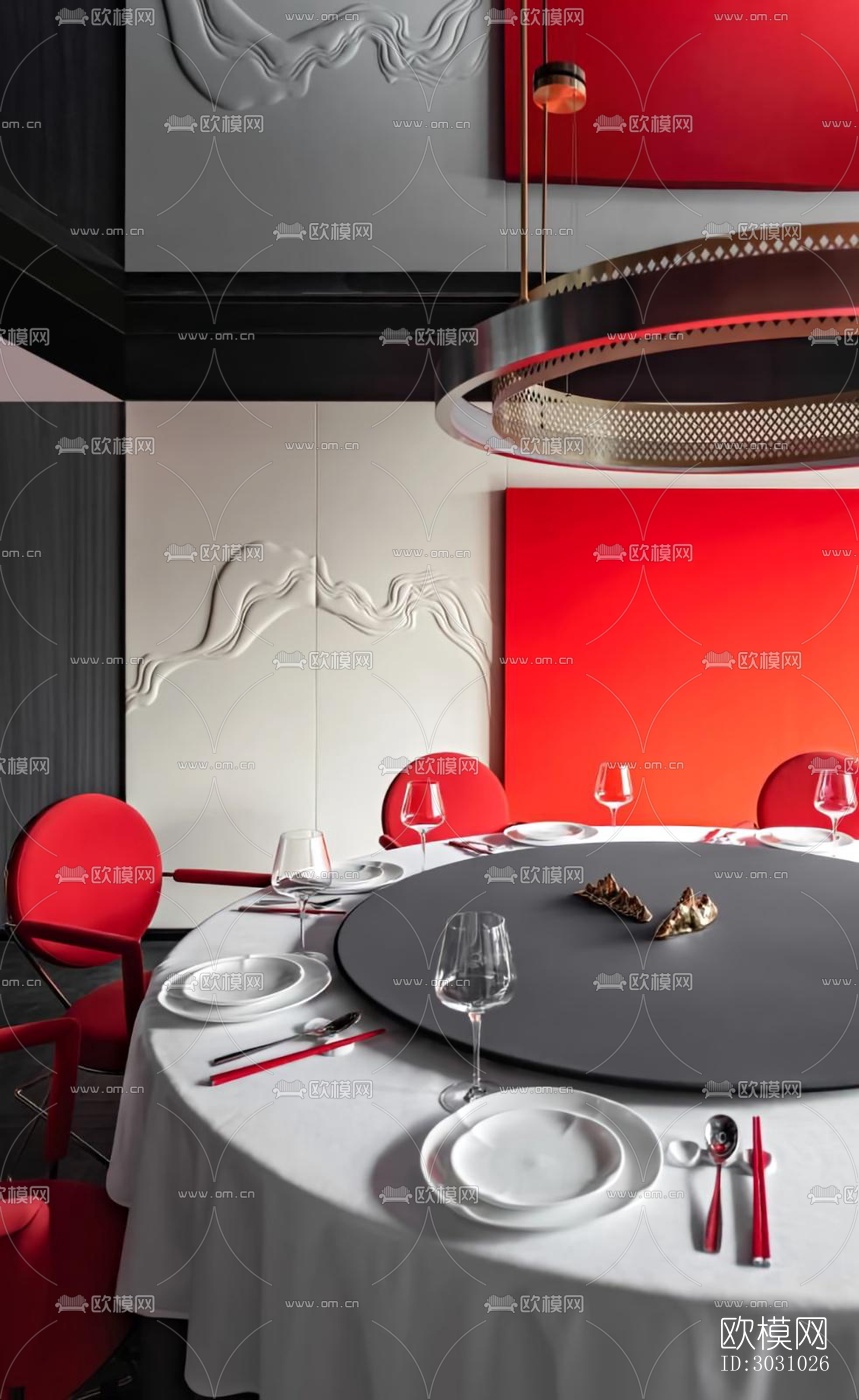 高级灰西餐厅效果图下载（渲染图1）