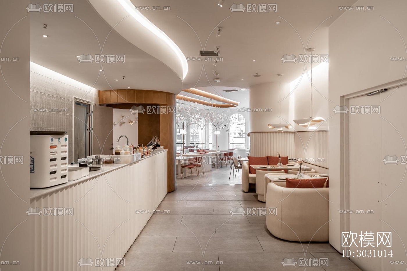 奶油风西餐厅效果图下载（渲染图16）