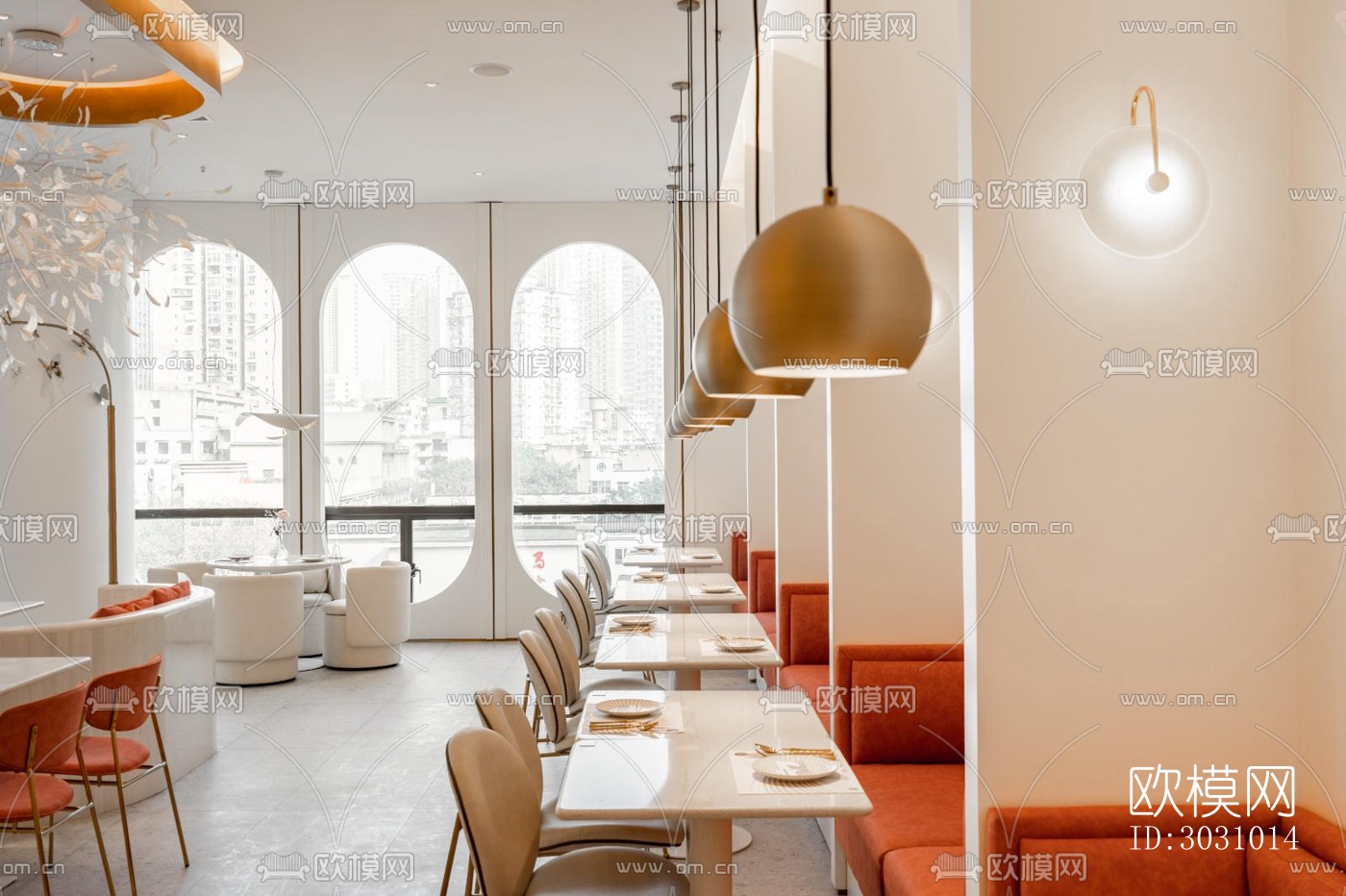 奶油风西餐厅效果图下载（渲染图10）