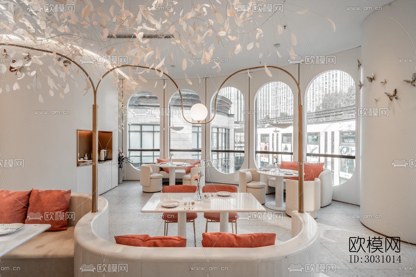 奶油风西餐厅效果图下载（渲染图1）