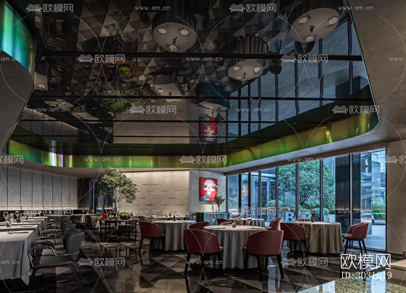 现代西餐厅效果图下载（渲染图1）