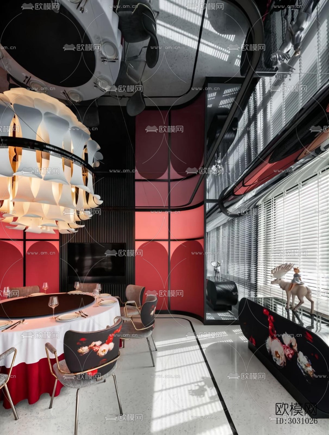 高级灰西餐厅效果图下载（渲染图2）
