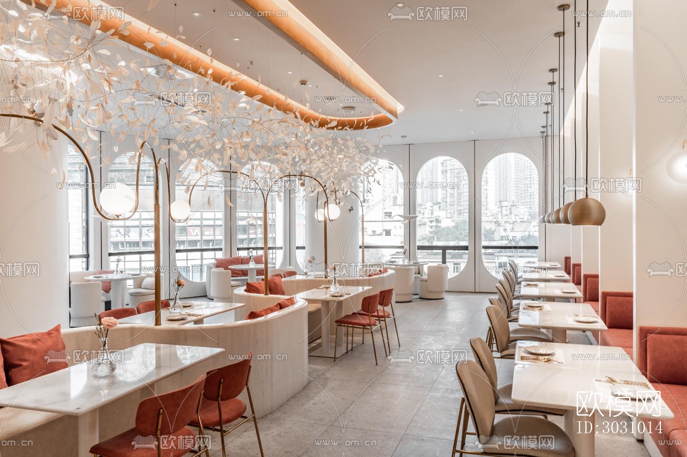 奶油风西餐厅效果图下载（渲染图3）