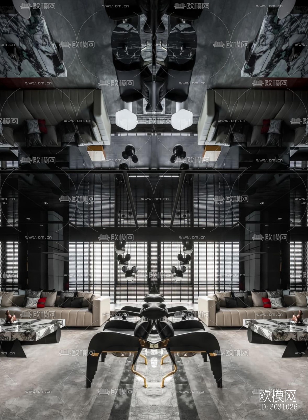 高级灰西餐厅效果图下载（渲染图3）