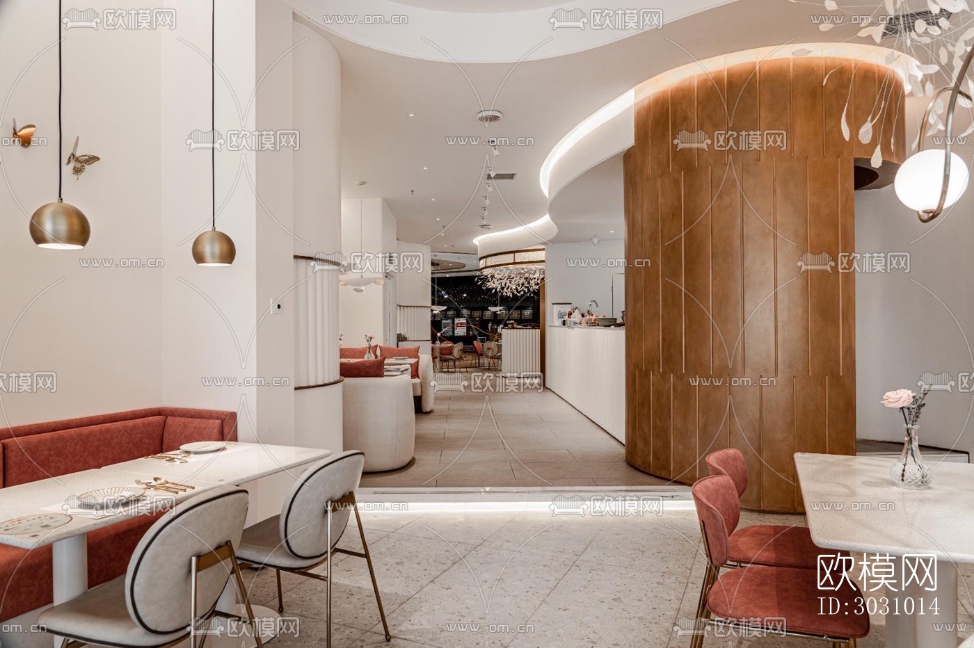 奶油风西餐厅效果图下载（渲染图5）