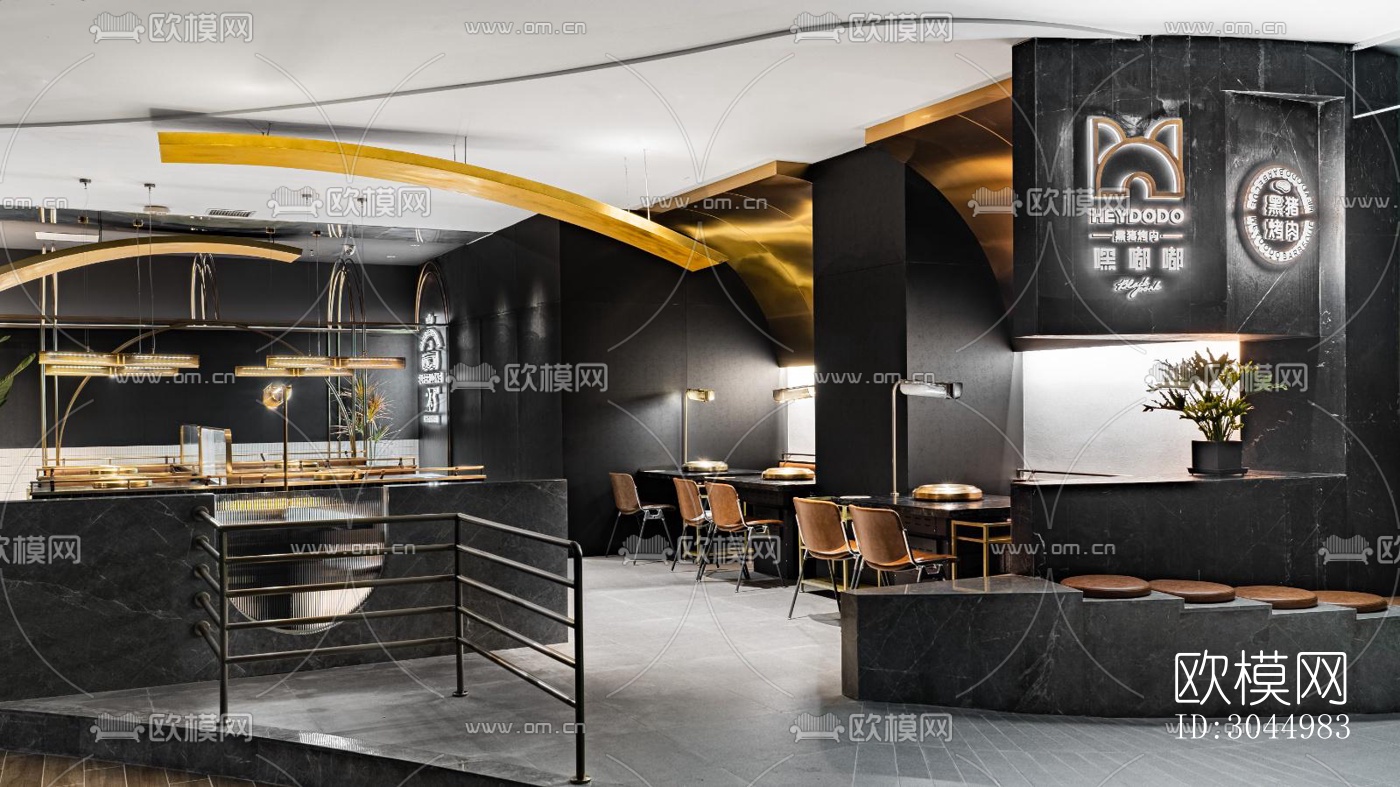 高级灰火锅烤肉效果图下载（渲染图2）