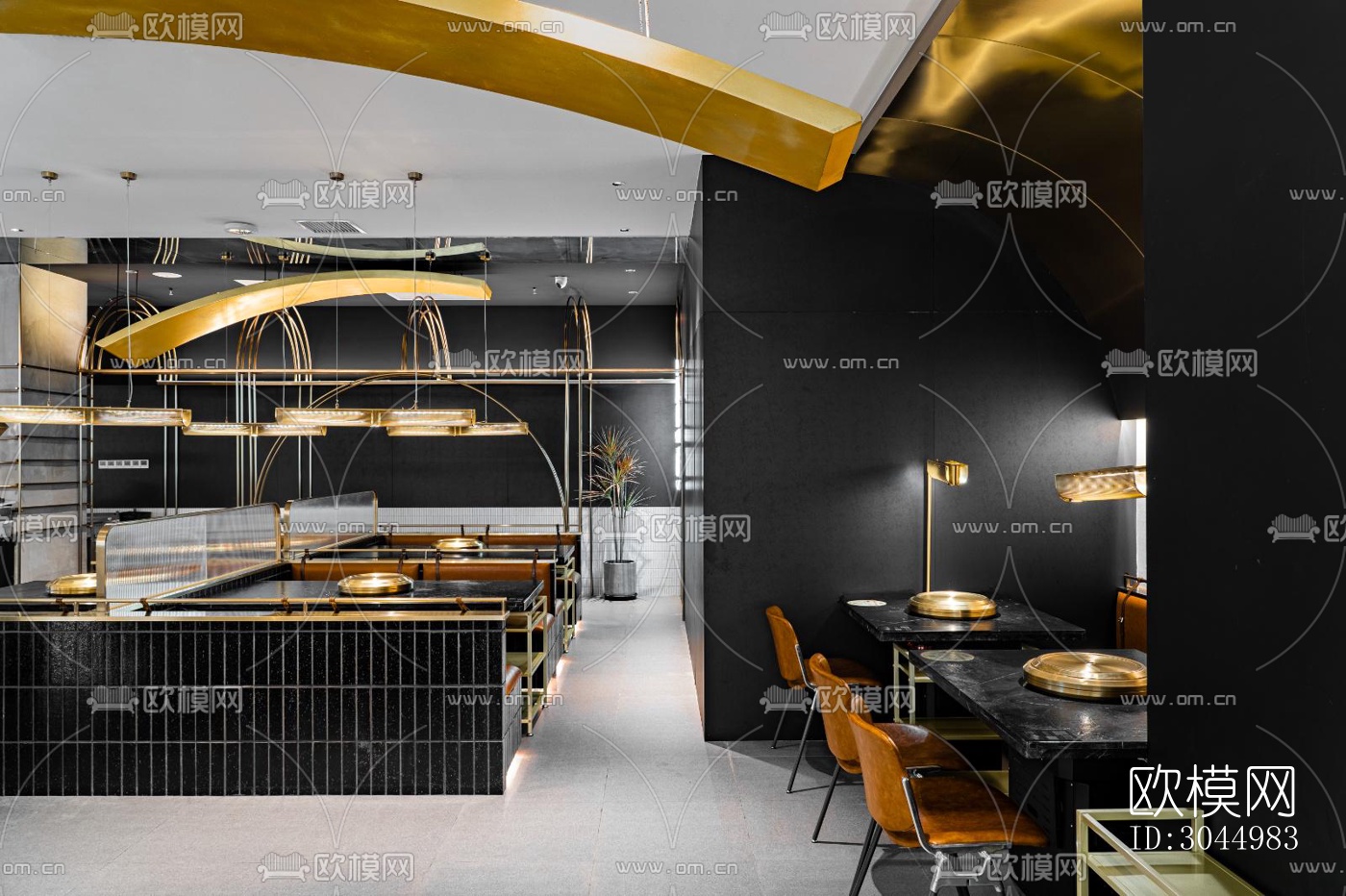 高级灰火锅烤肉效果图下载（渲染图10）