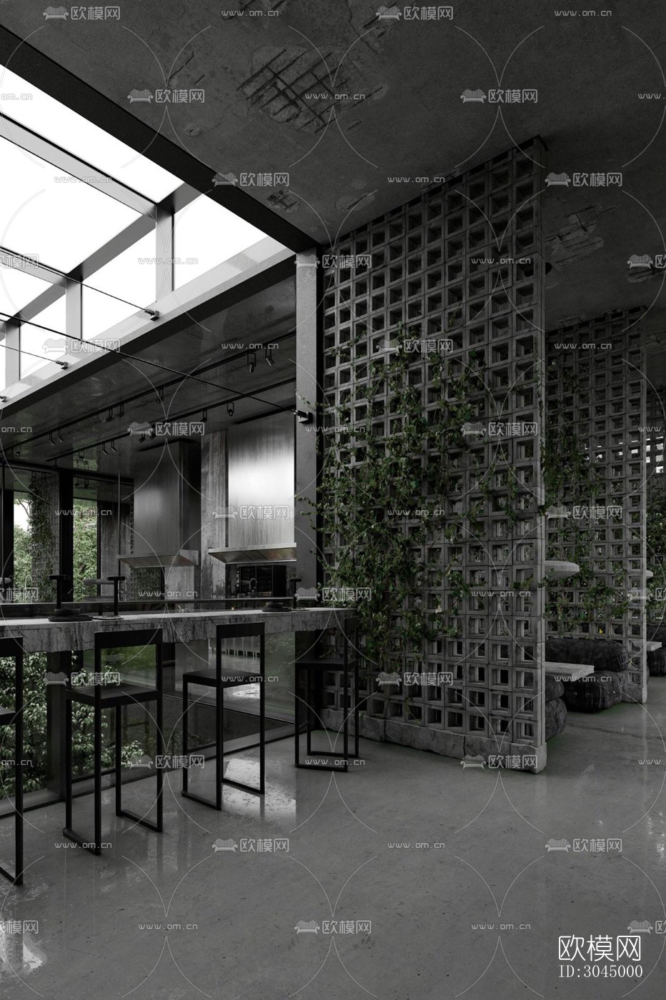 高级灰西餐厅效果图下载（渲染图4）