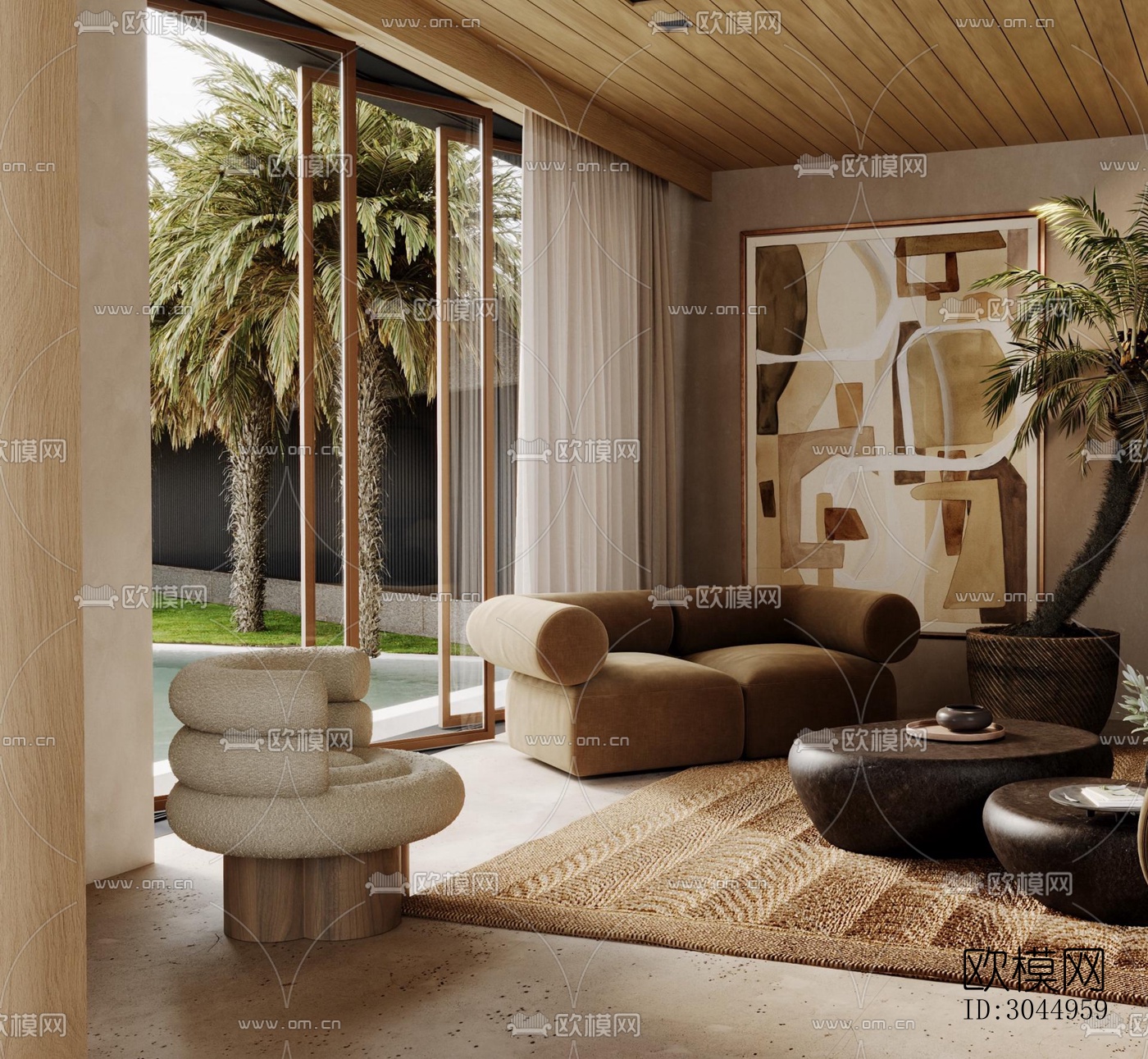 侘寂平层效果图下载（渲染图4）