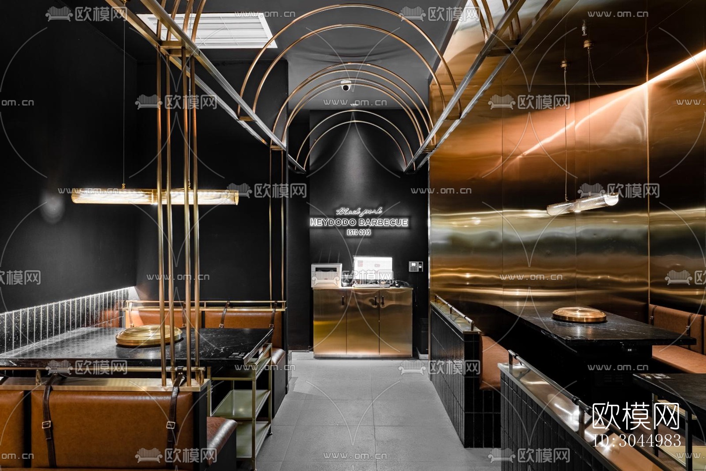 高级灰火锅烤肉效果图下载（渲染图3）