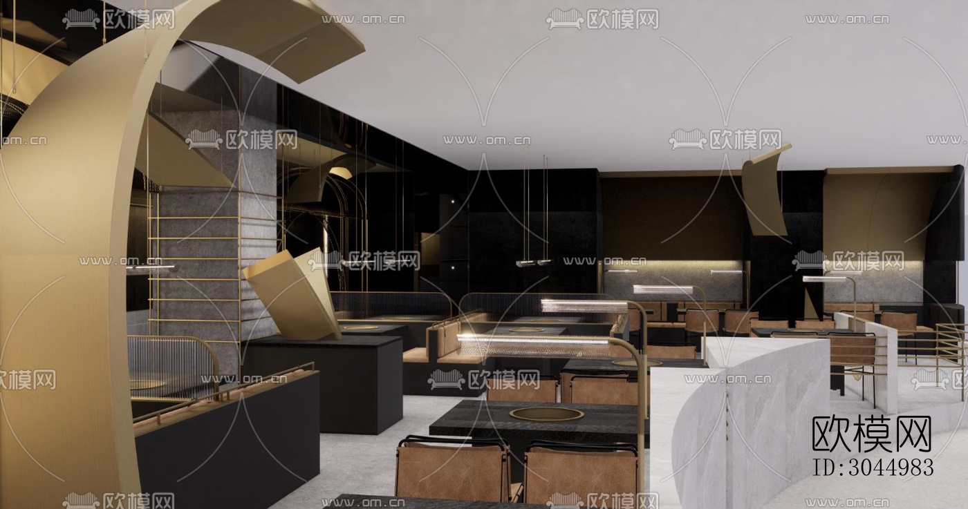 高级灰火锅烤肉效果图下载（渲染图6）