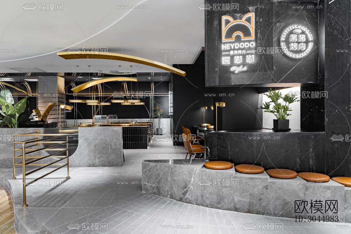 高级灰火锅烤肉效果图下载（渲染图4）