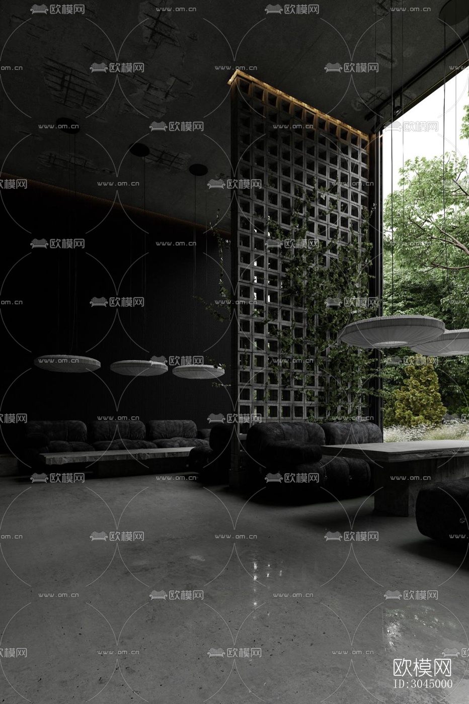 高级灰西餐厅效果图下载（渲染图3）