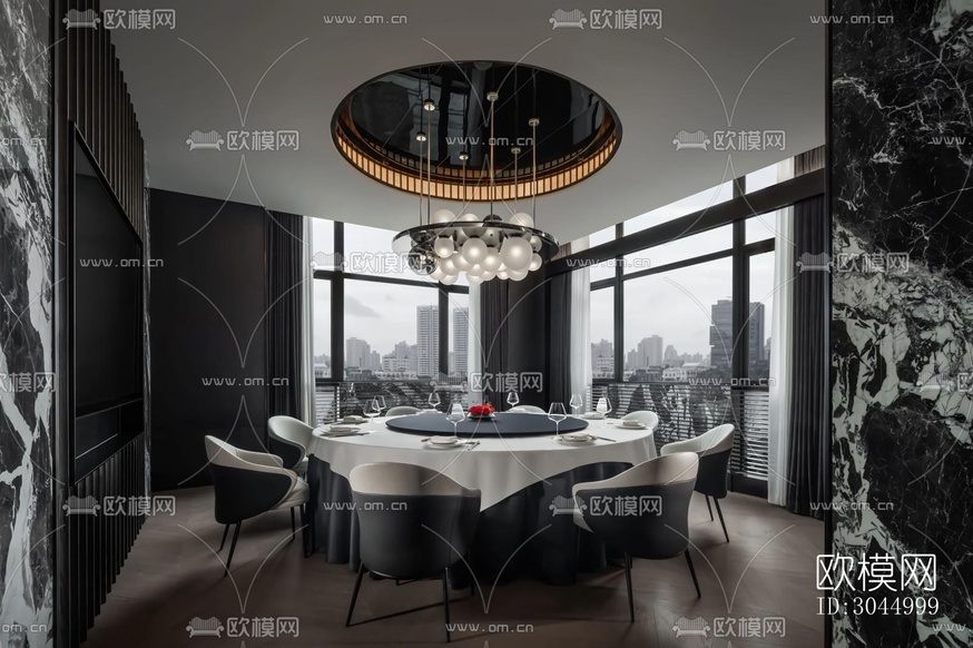 高級灰西餐廳效果圖下載(渲染圖2)