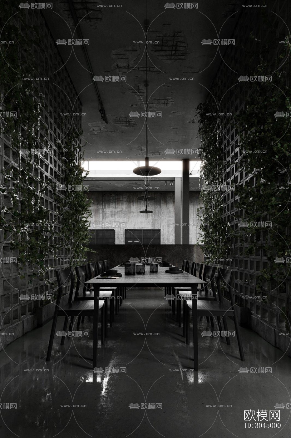 高级灰西餐厅效果图下载（渲染图18）