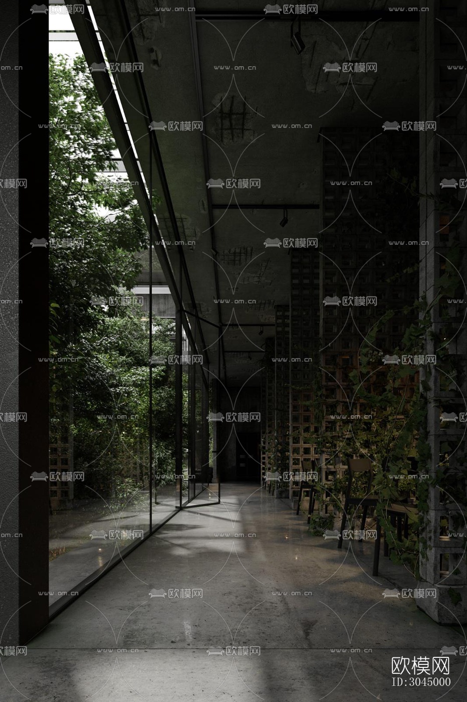 高级灰西餐厅效果图下载（渲染图1）